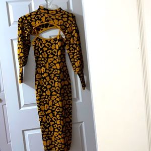 Rehab Lab Black & Gold long dress with long sleeve crop top. Size S